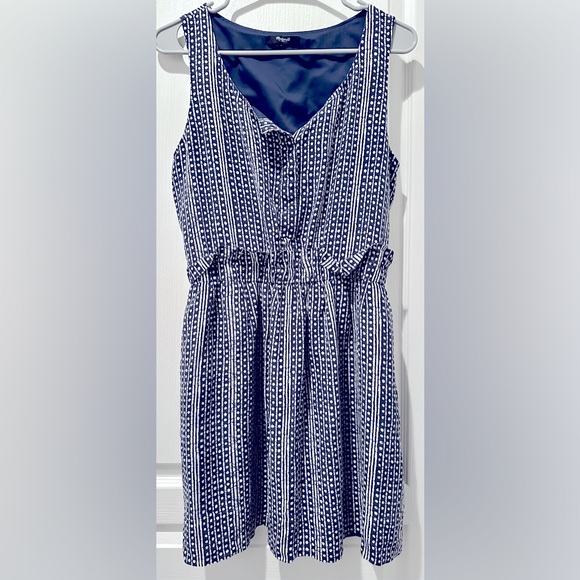 Madewell Sleeveless Silk Navy + White Batik Spots & Stripes Paper Bag Tank Dress - Picture 2 of 7